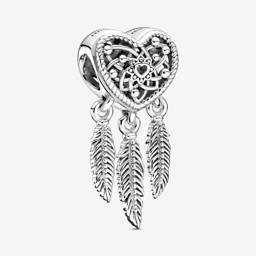 Pandora Openwork Heart & Three Feathers Dreamcatcher Charm