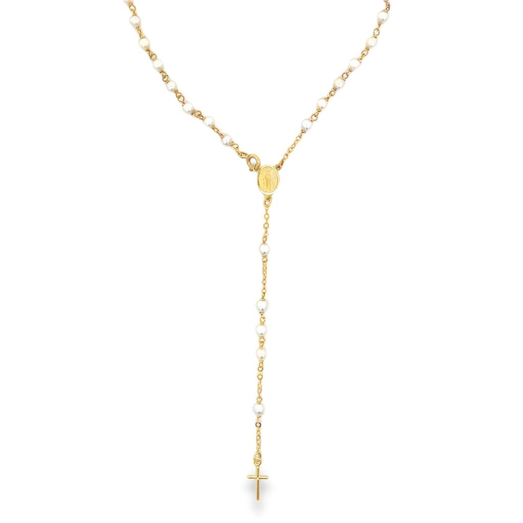 18 Karat Yellow Gold Freshwater Pearl Rosary Necklace