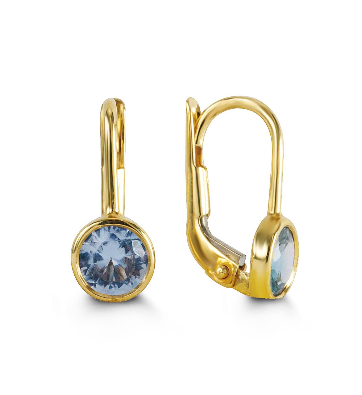 10 Karat Yellow Gold March Birthstone French Back Earrings