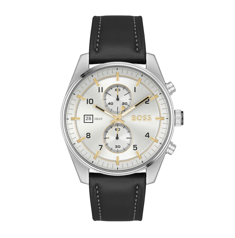 Hugo Boss Skytraveller Chronograph Brown Leather Strap Watch with Black Dial - 1514147