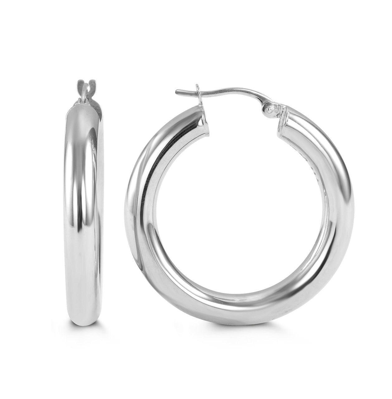 10 Karat White Gold Large Tube Hoops