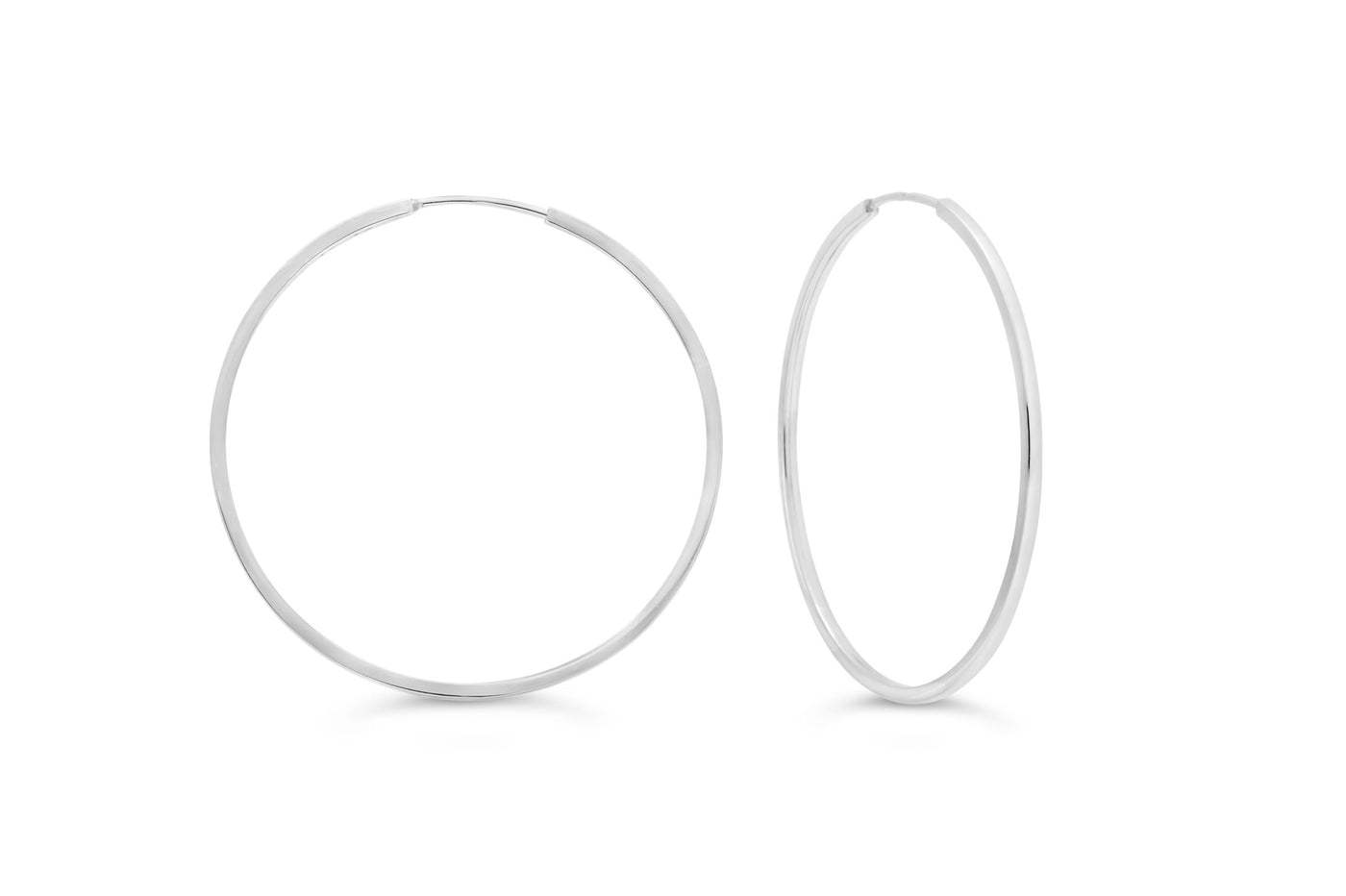 10 Karat Large White Gold Squared Endless Hoops