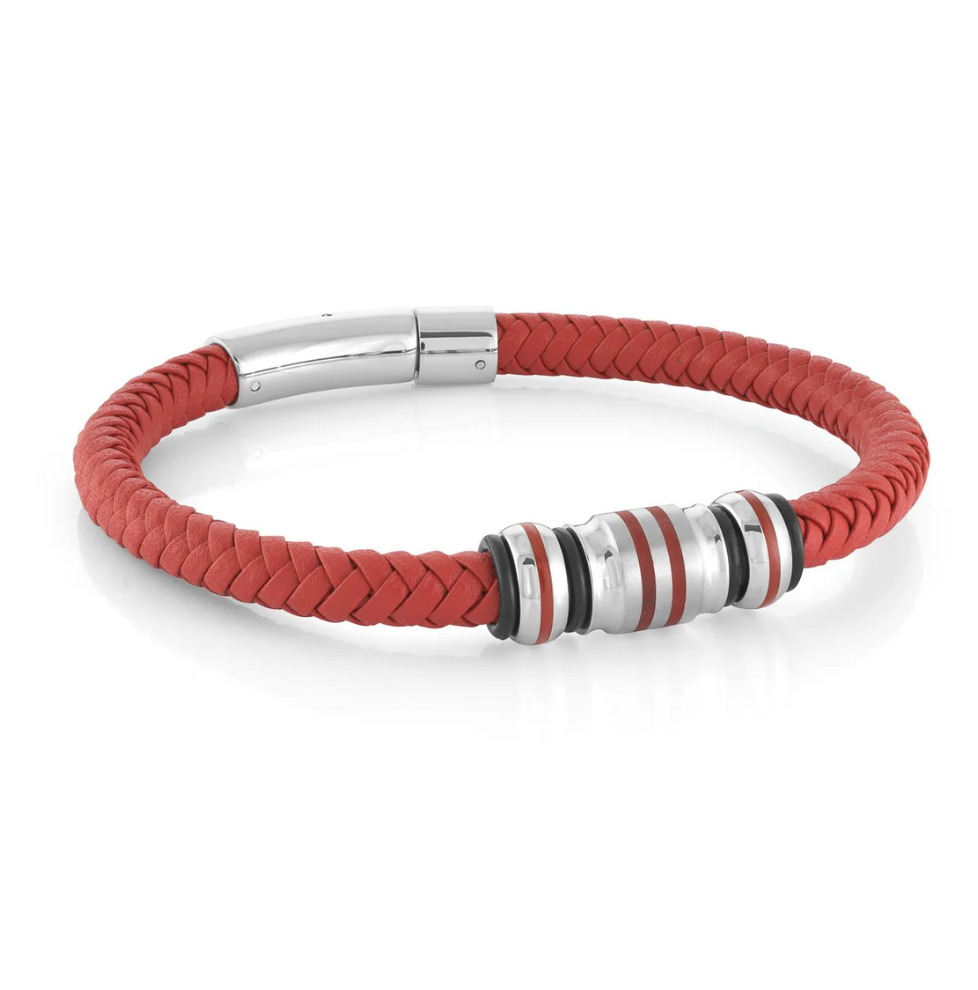 Stainless Steel Leather Red Bracelet - SLB528