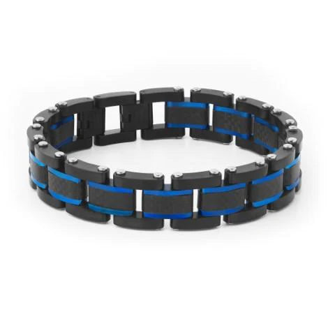 Stainless Steel Blue Brushed Carbon Fibre Bracelet - SMB146