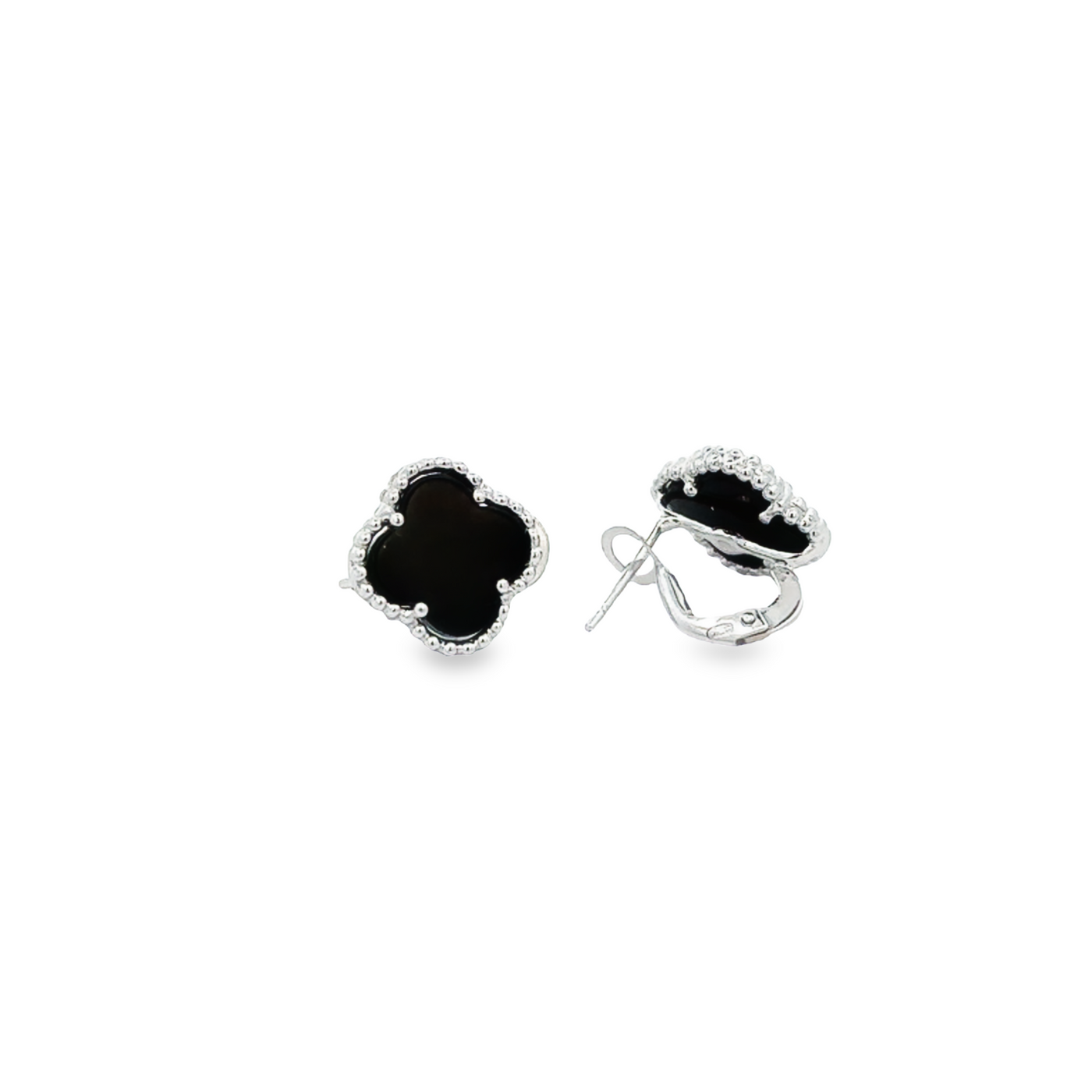 18 Karat White Gold Black Onyx Clover Earrings