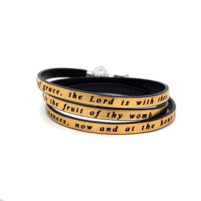 Amen Collection Hail Mary Gold Leather Bracelet English-Size Small FINAL SALE