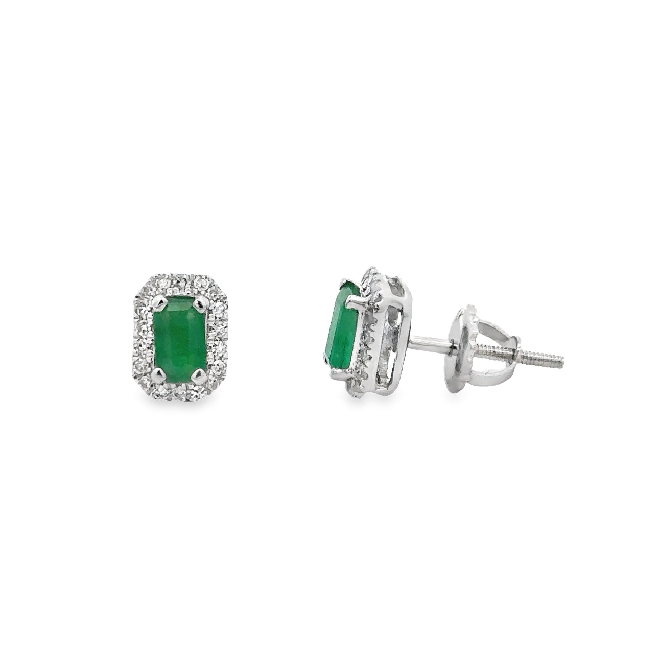 10 Karat White Gold Emerald and Diamond Stud Earrings