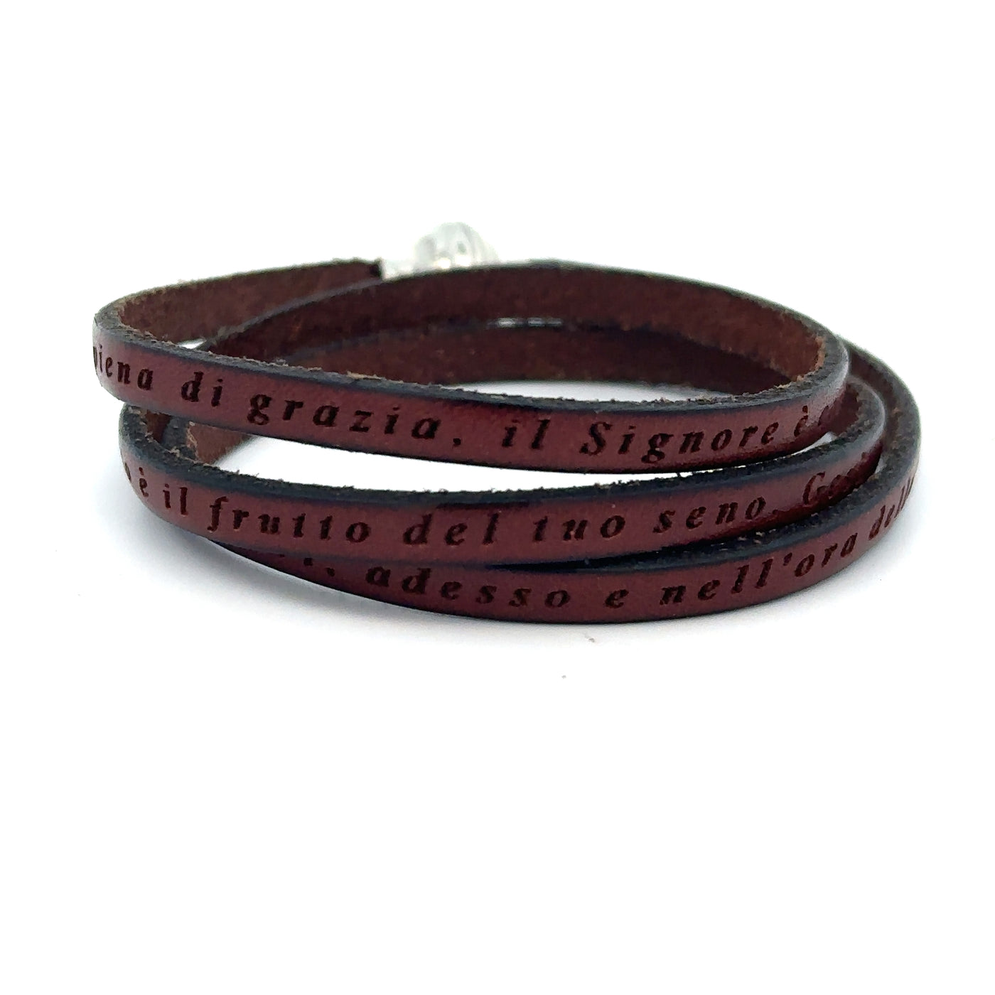 Amen Collection Ave Maria Brown Leather Bracelet English-Size Small FINAL SALE