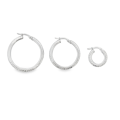 10 Karat White Gold Diamond Cut Hoop Earrings