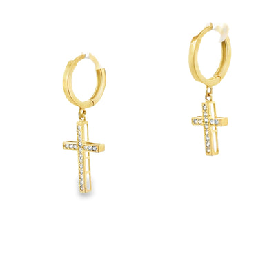 10 Karat Yellow Gold Dangle Cross Earring