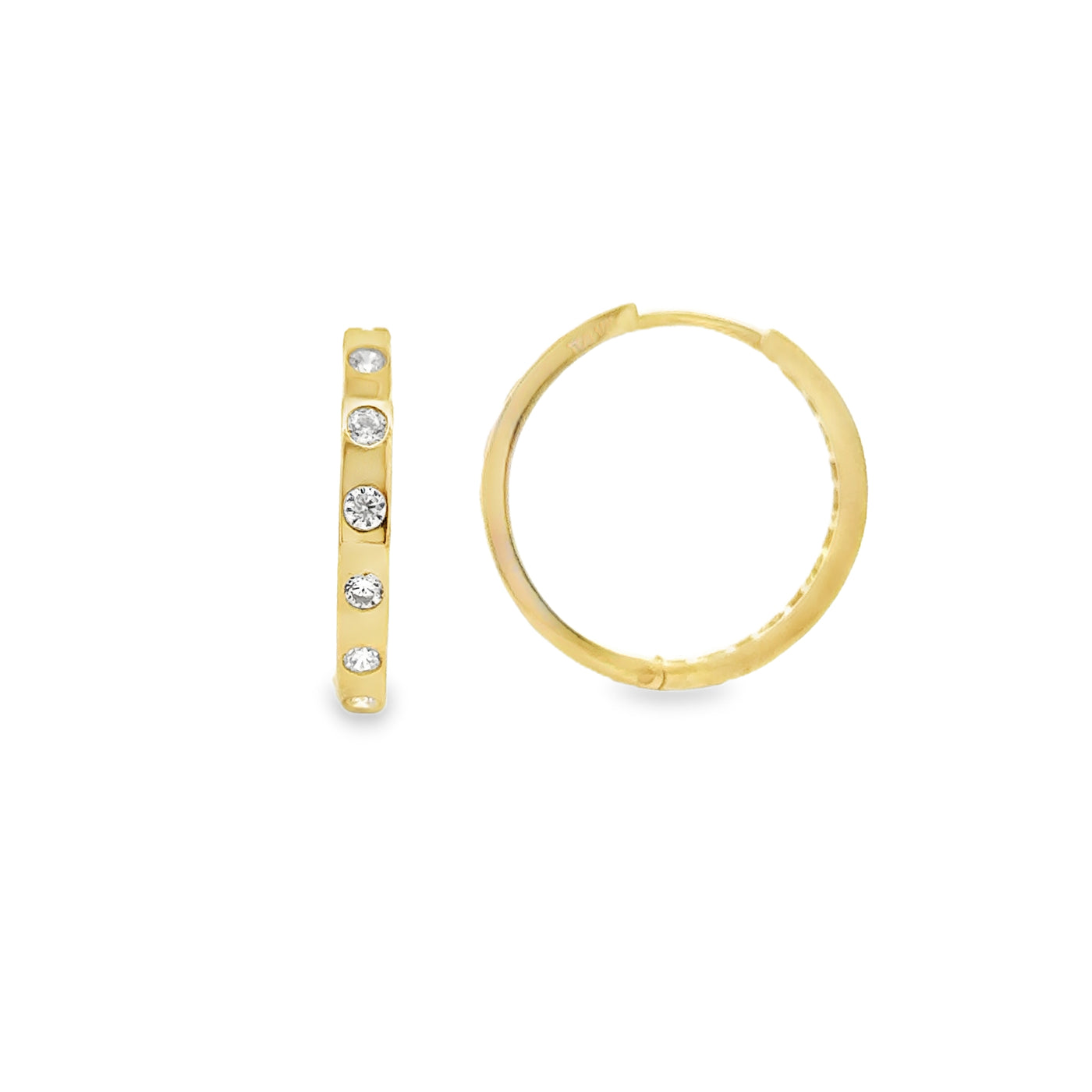 10 Karat Yellow Gold Flush Set Hoop Earrings