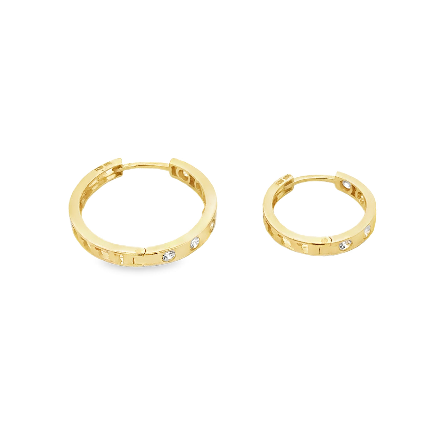 10 Karat Yellow Gold Flush Set Hoop Earrings