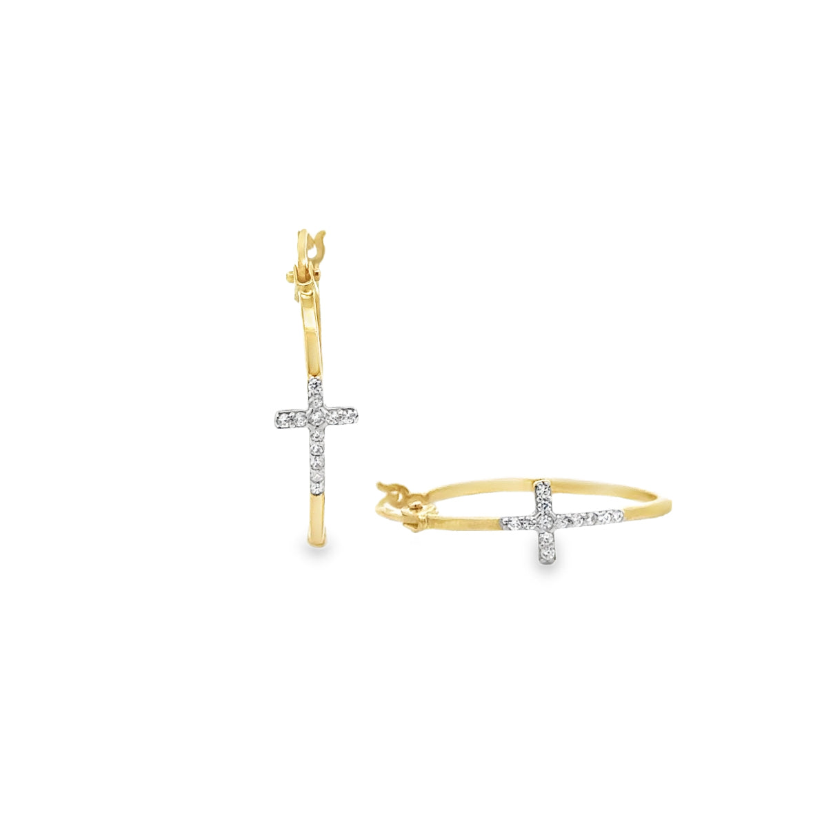 10 Karat Yellow Gold Cubic Zirconia Cross Hoops