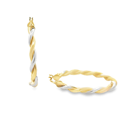 10 Karat Two-Tone Twist Hoop Earrings