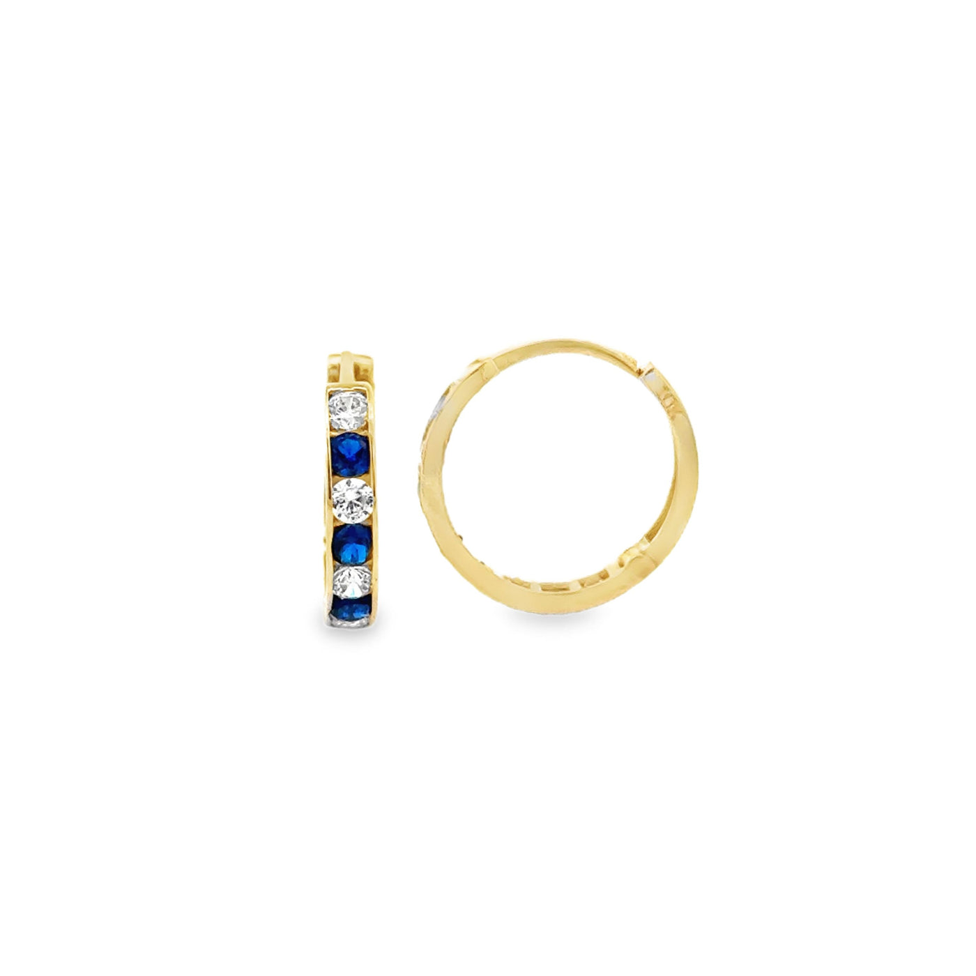 10 Karat Yellow Gold Blue Cubic Hoop Earrings