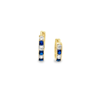 10 Karat Yellow Gold Blue Cubic Hoop Earrings