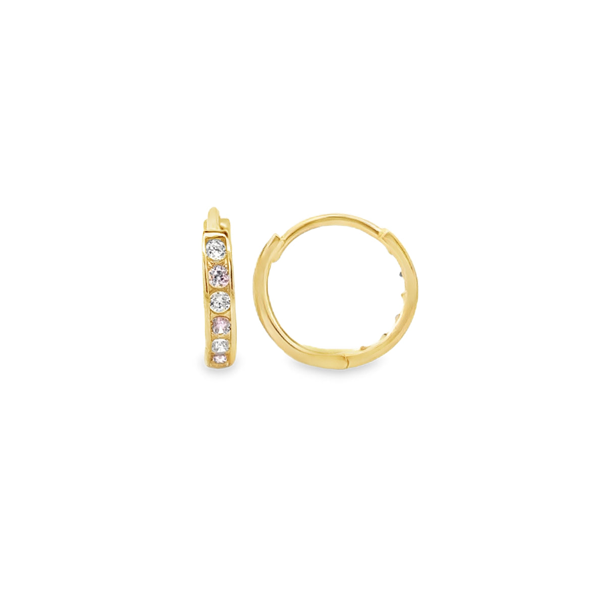 10 Karat Yellow Gold Pink Cubic Hoop Earrings