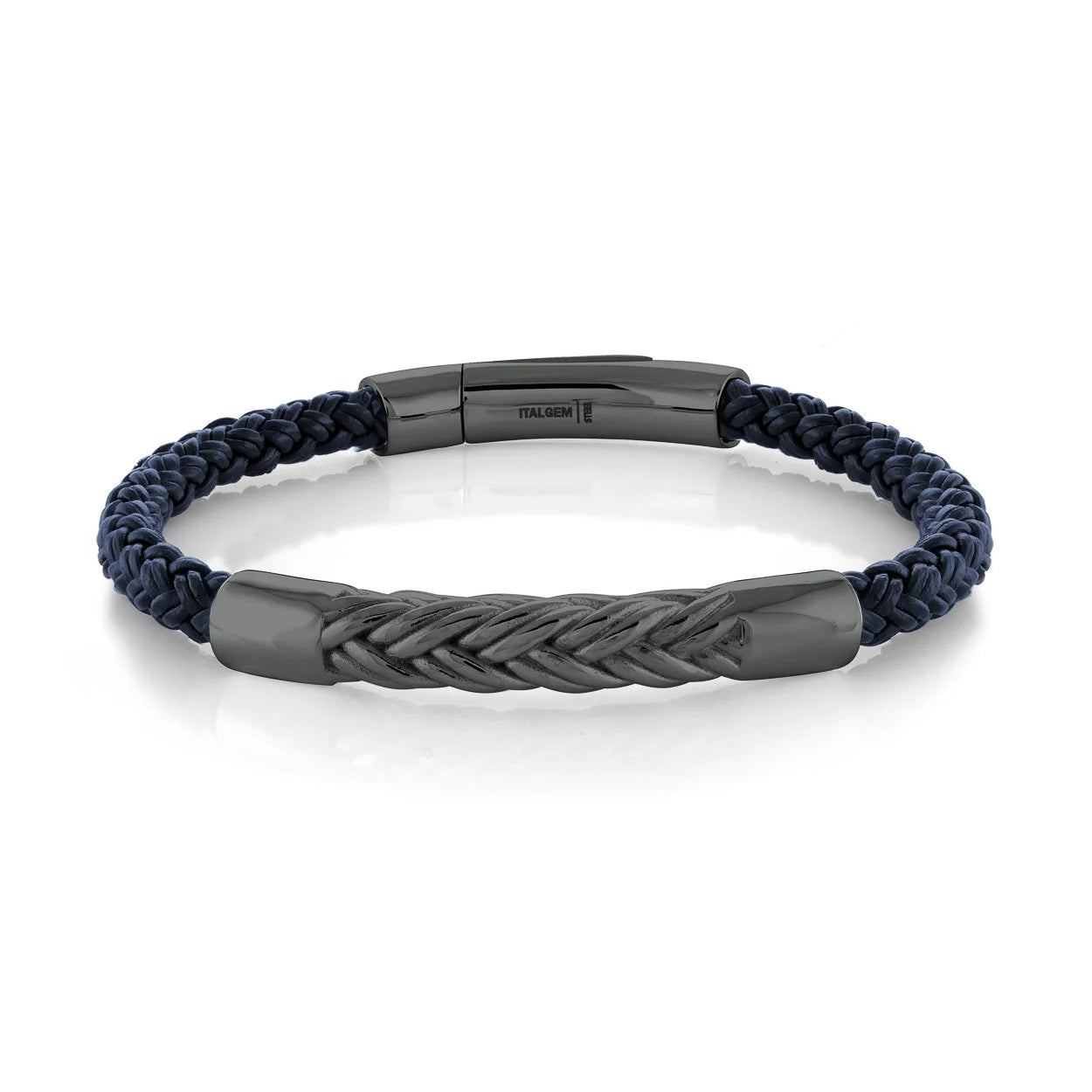 Stainless Steel Wave Design Blue Leather Bracelet - SLB593