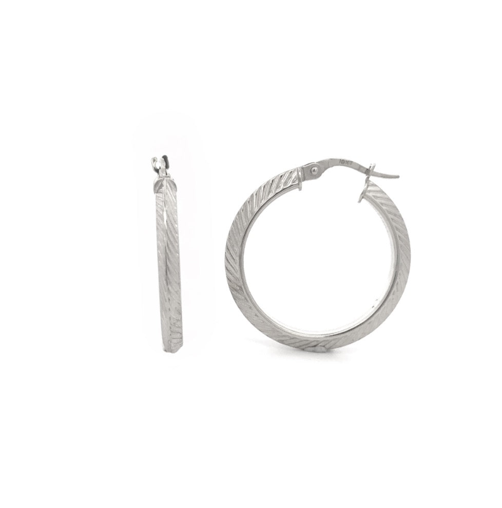 10 Karat White Gold Line Hoop Earrings