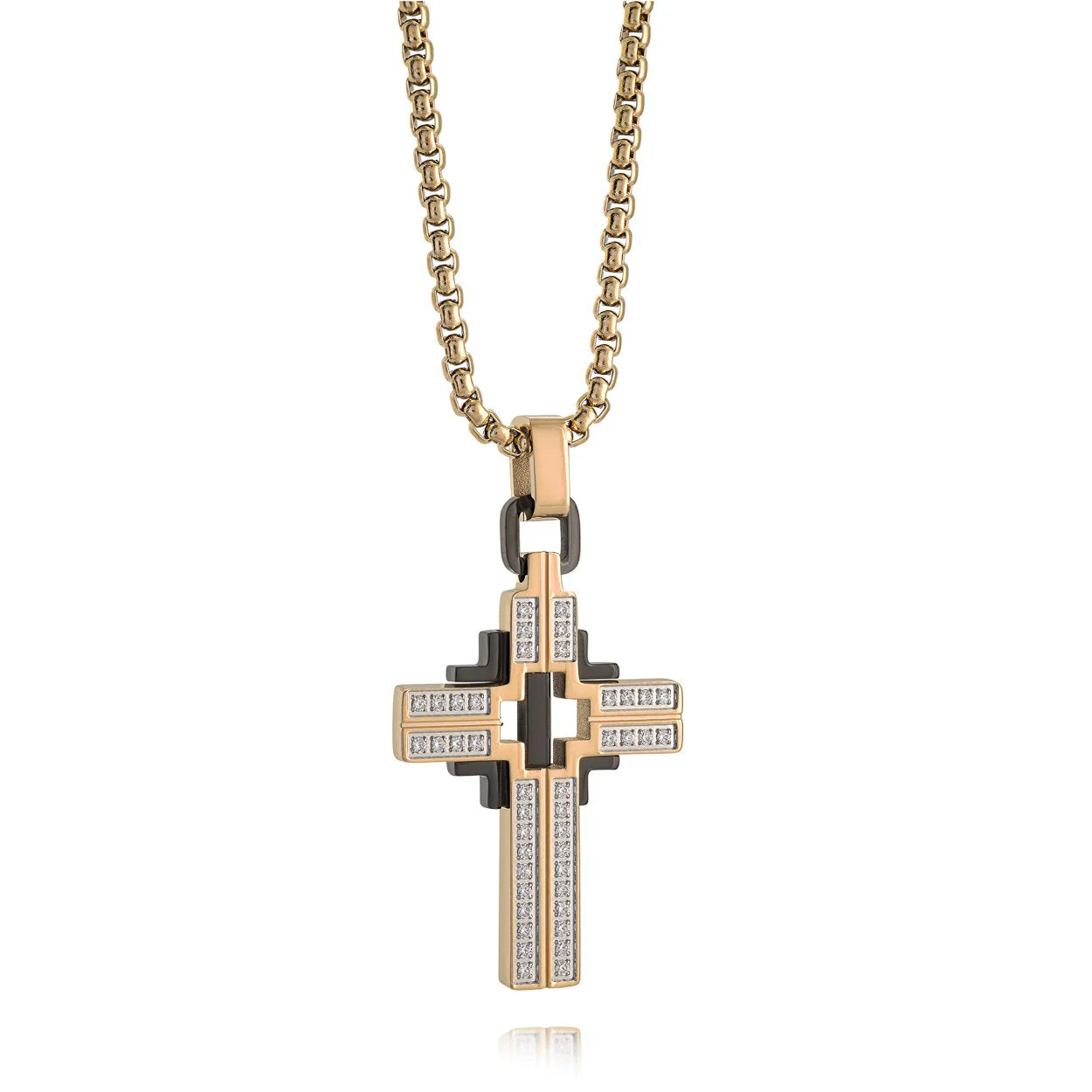 Stainless Steel Studded Cross Pendant & Chain - SC126