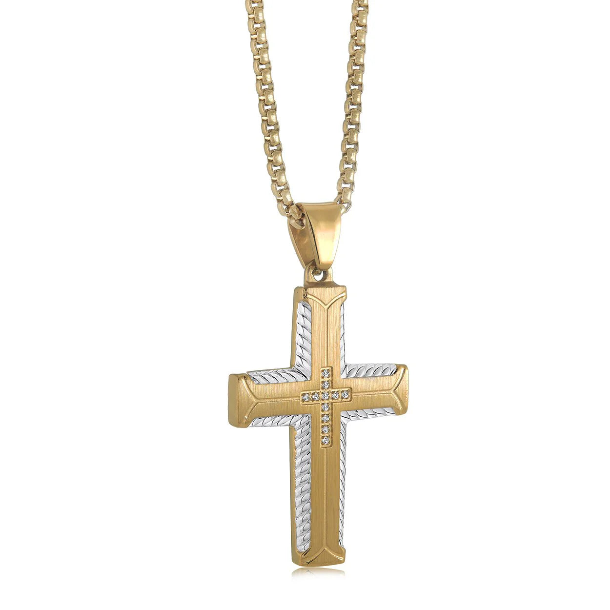 Stainless Steel Studded Cross Pendant & Chain - SC215