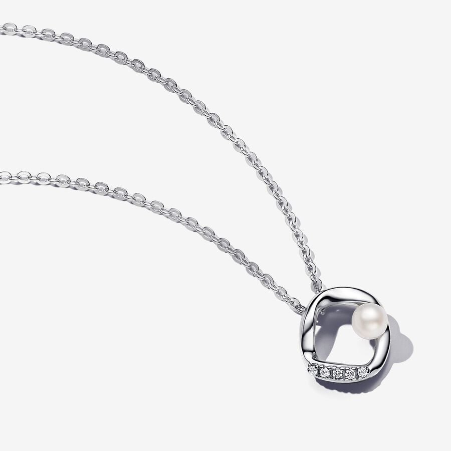 Pandora Organically Shaped Pavé Circle & Treated Freshwater Cultured Pearl Collier Necklace - 393303C01-45