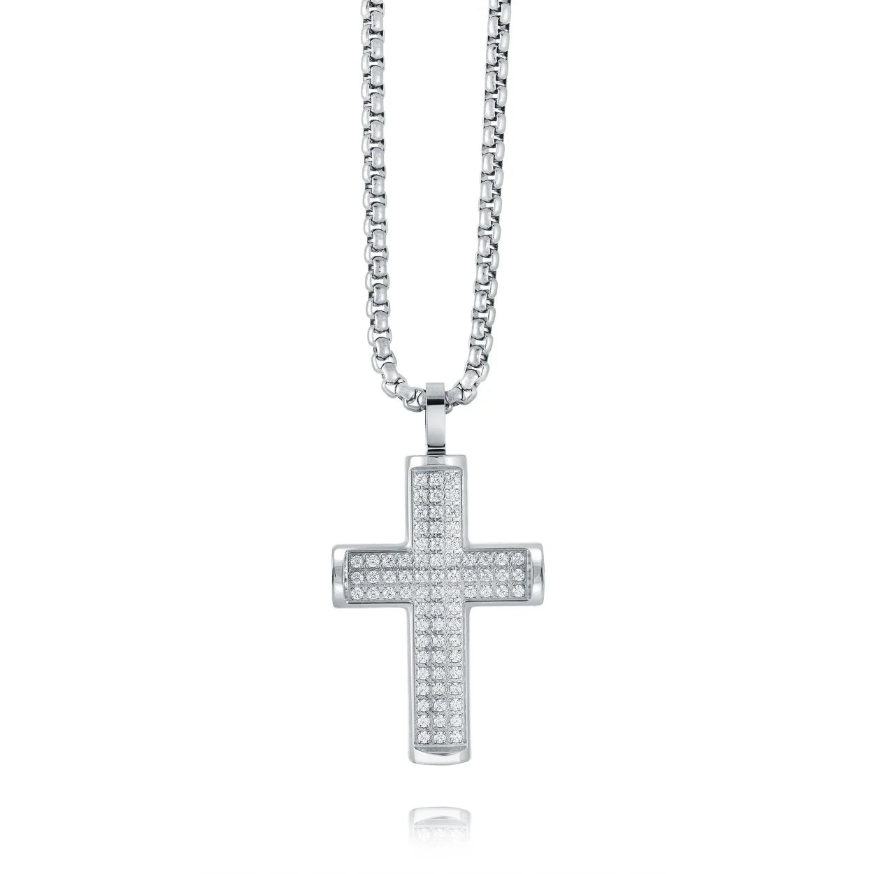 Stainless Steel Cubic Cross Pendant & Chain -  SC156