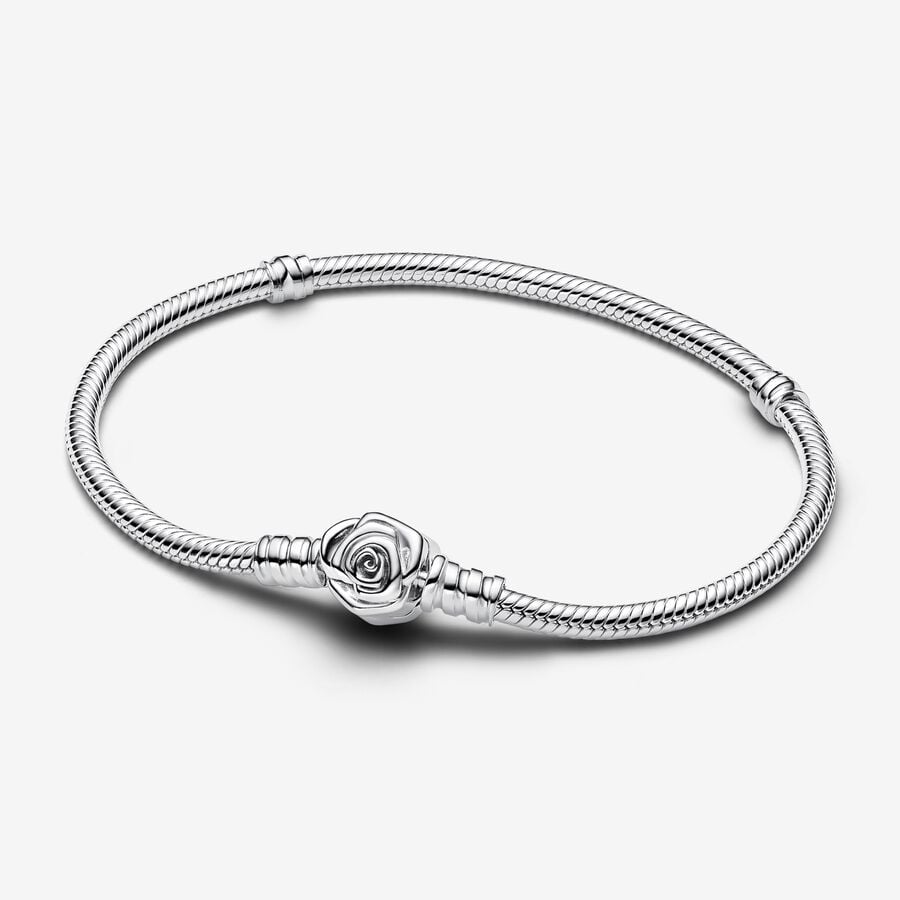 Pandora Moments Rose in Bloom Clasp Snake Chain Bracelet -  593211C00