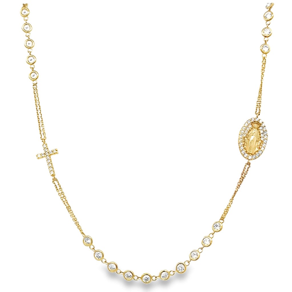 18 Karat Yellow Gold Rosary Necklace with Cubic Zirconia