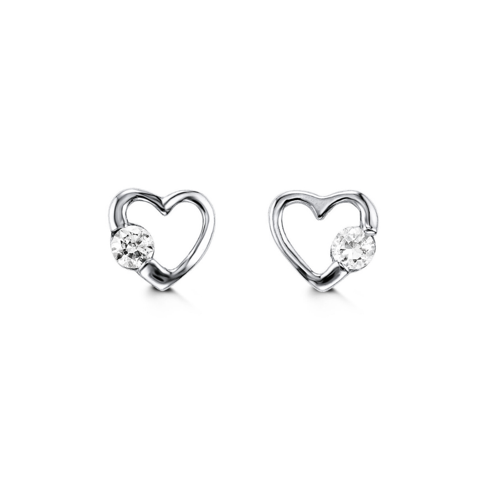 14 Karat White Gold Heart Cubic Baby Studs