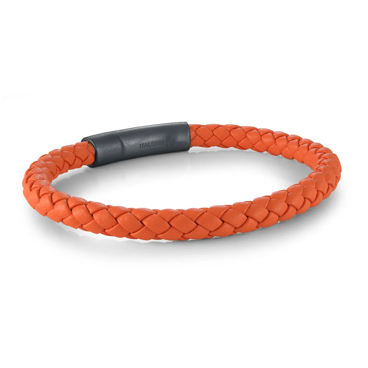 Stainless Steel Orange Leather Bracelet - SLB639-8