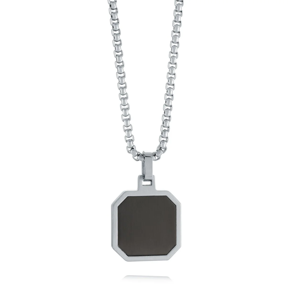 Stainless Steel Octogon Pendant & Chain - SP319-SI