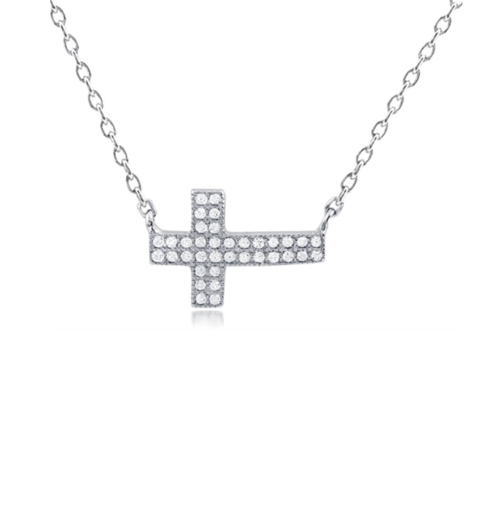 Sterling Silver Cubic Zirconia Cross Necklace