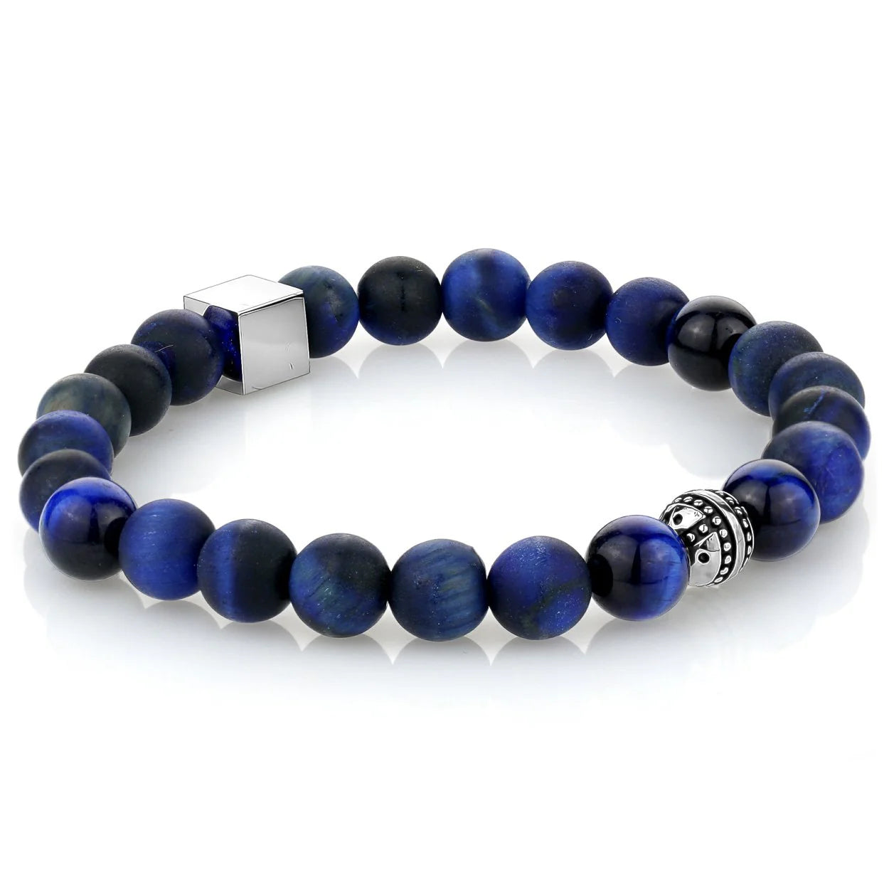 Stainless Steel Blue Tiger Eye Beaded Bracelet - BB-167