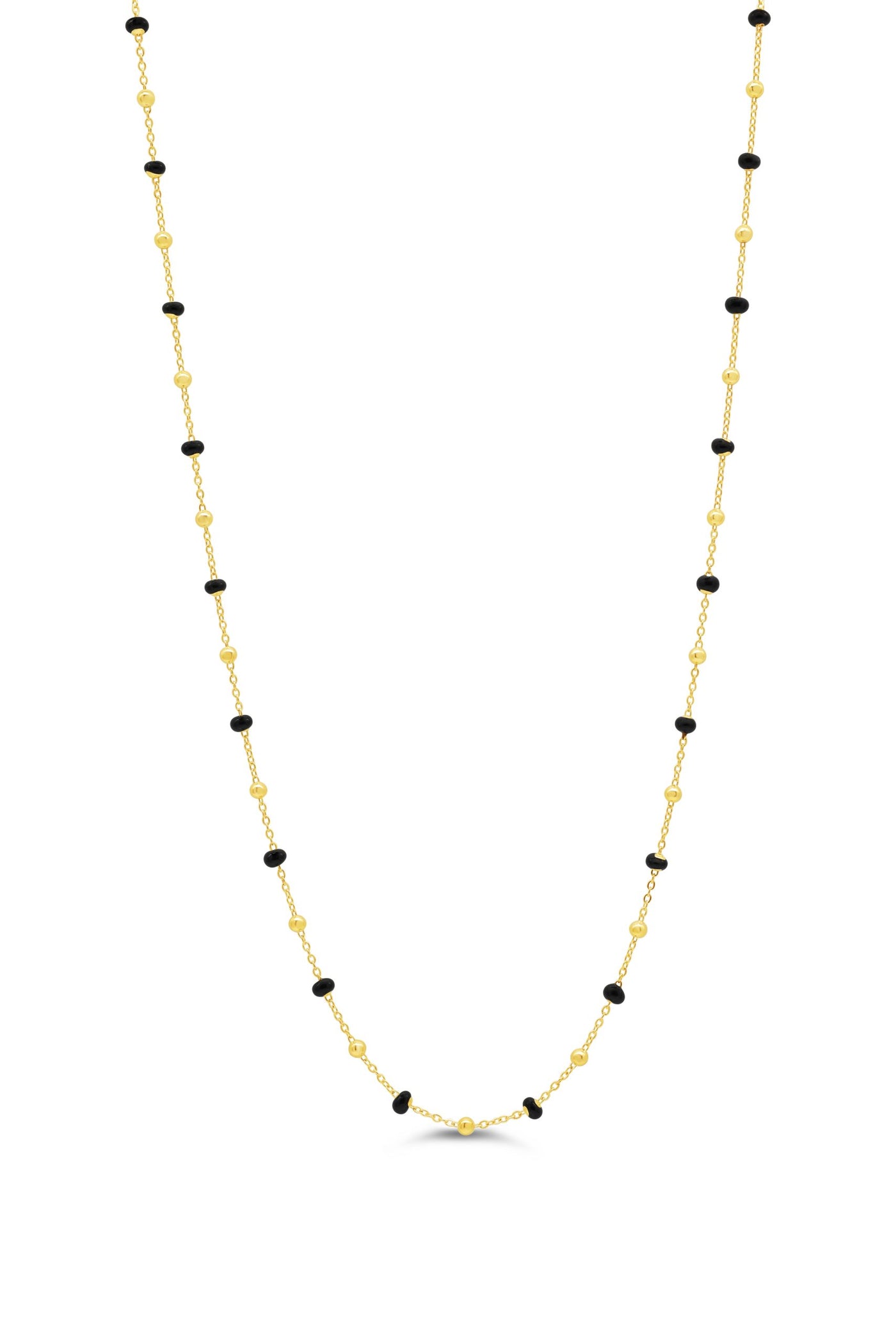 10 Karat Yellow Gold Black Enamel Bead Necklace