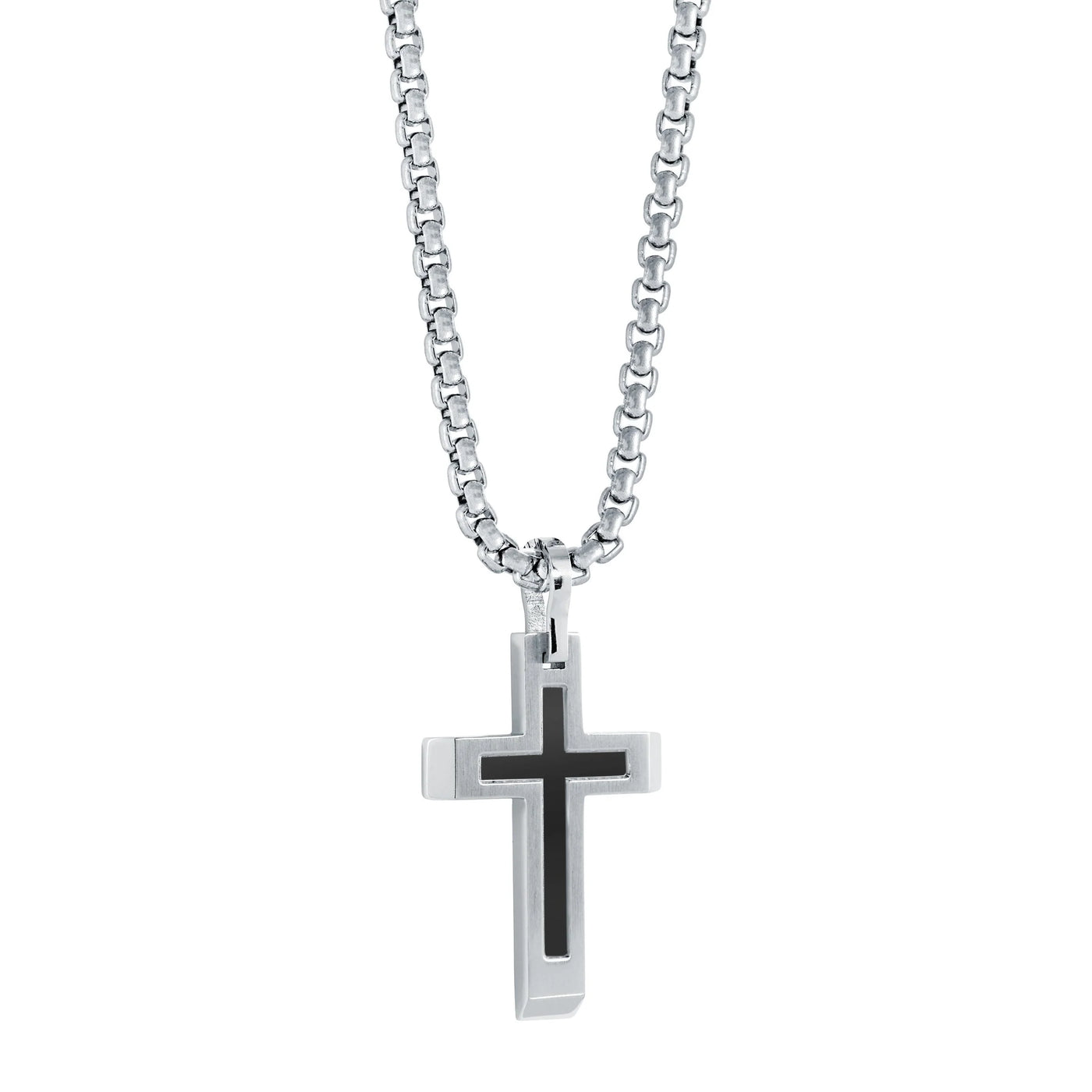 Stainless Steel Matte Centre Cross Pendant & Chain -  SC93