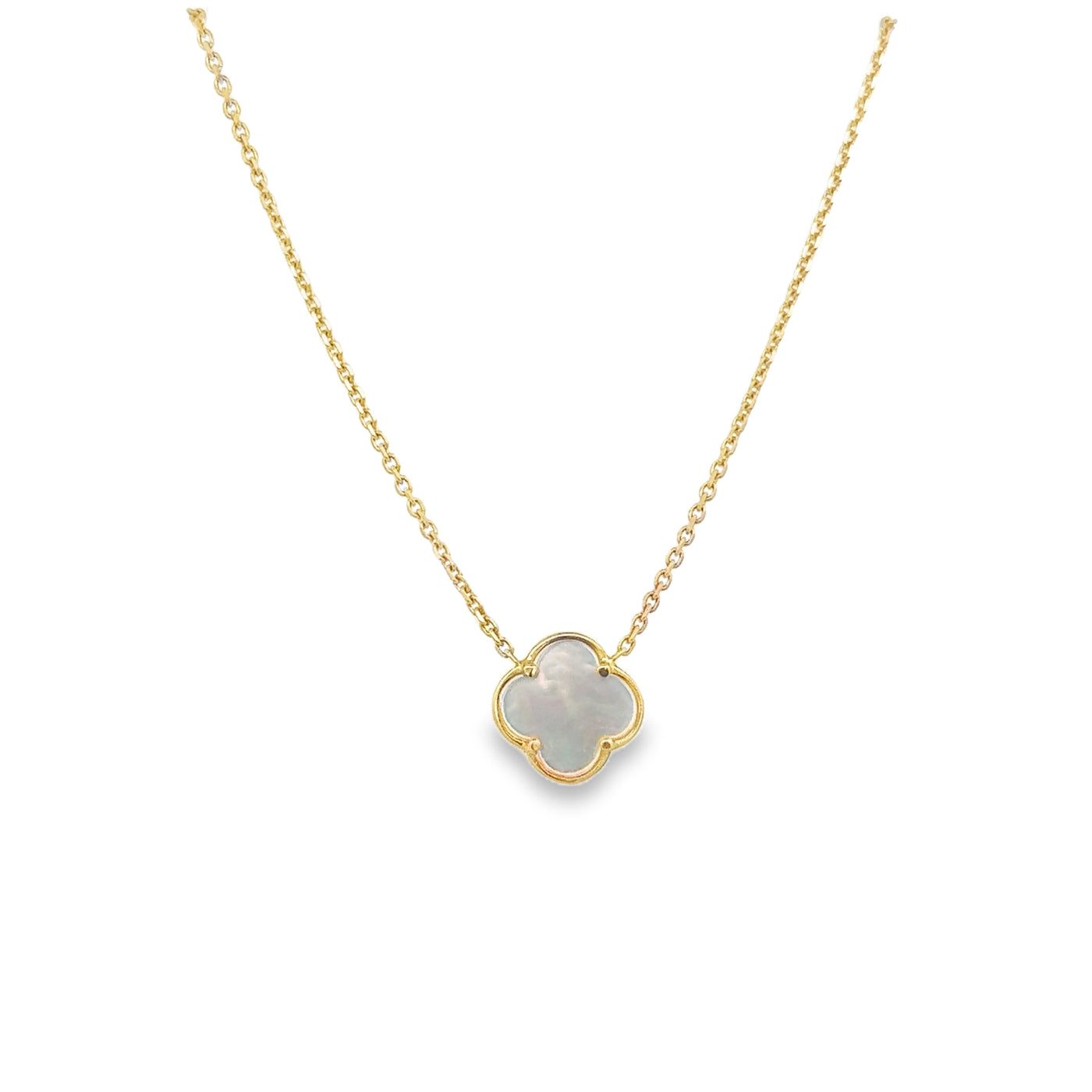 18 Karat Yellow Gold Mother of Pearl Clover Necklace