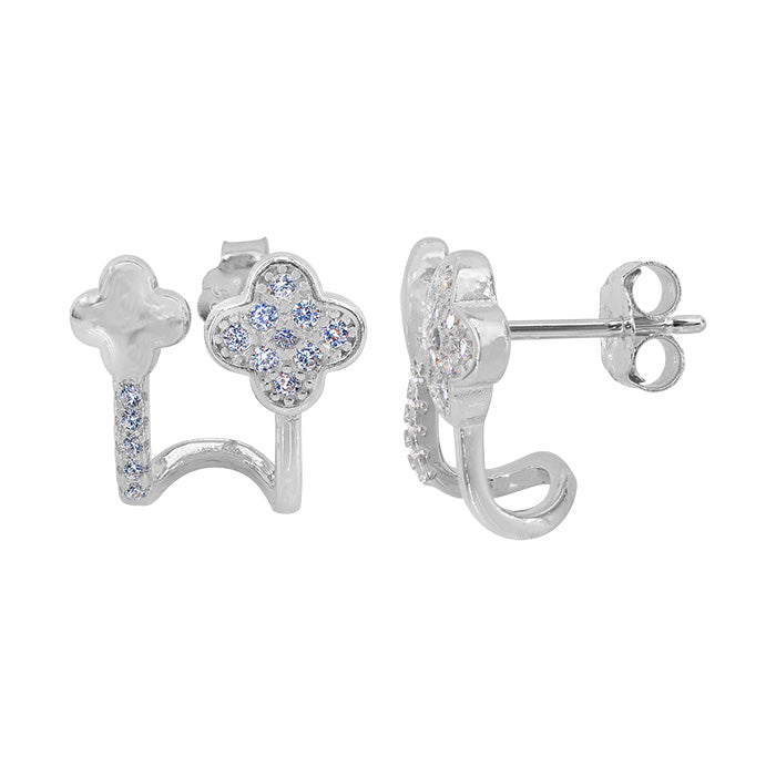 Sterling Silver Clover Cubic Zirconia Earrings