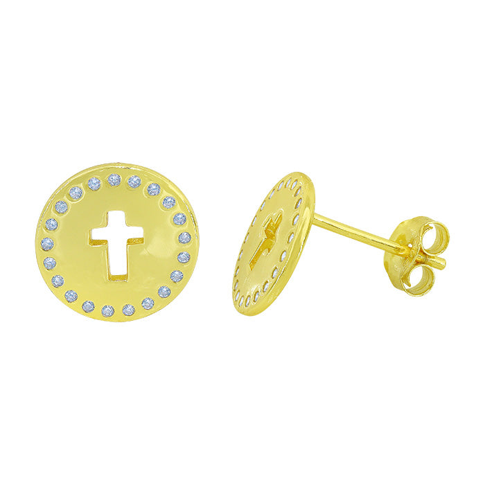 Sterling Silver Cubic Zirconia Gold Plated Cross Earrings