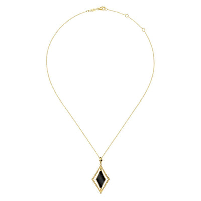 Gabriel & Co. 14 Karat Yellow Gold Bujukan Onyx Rhombus Pendant Necklace