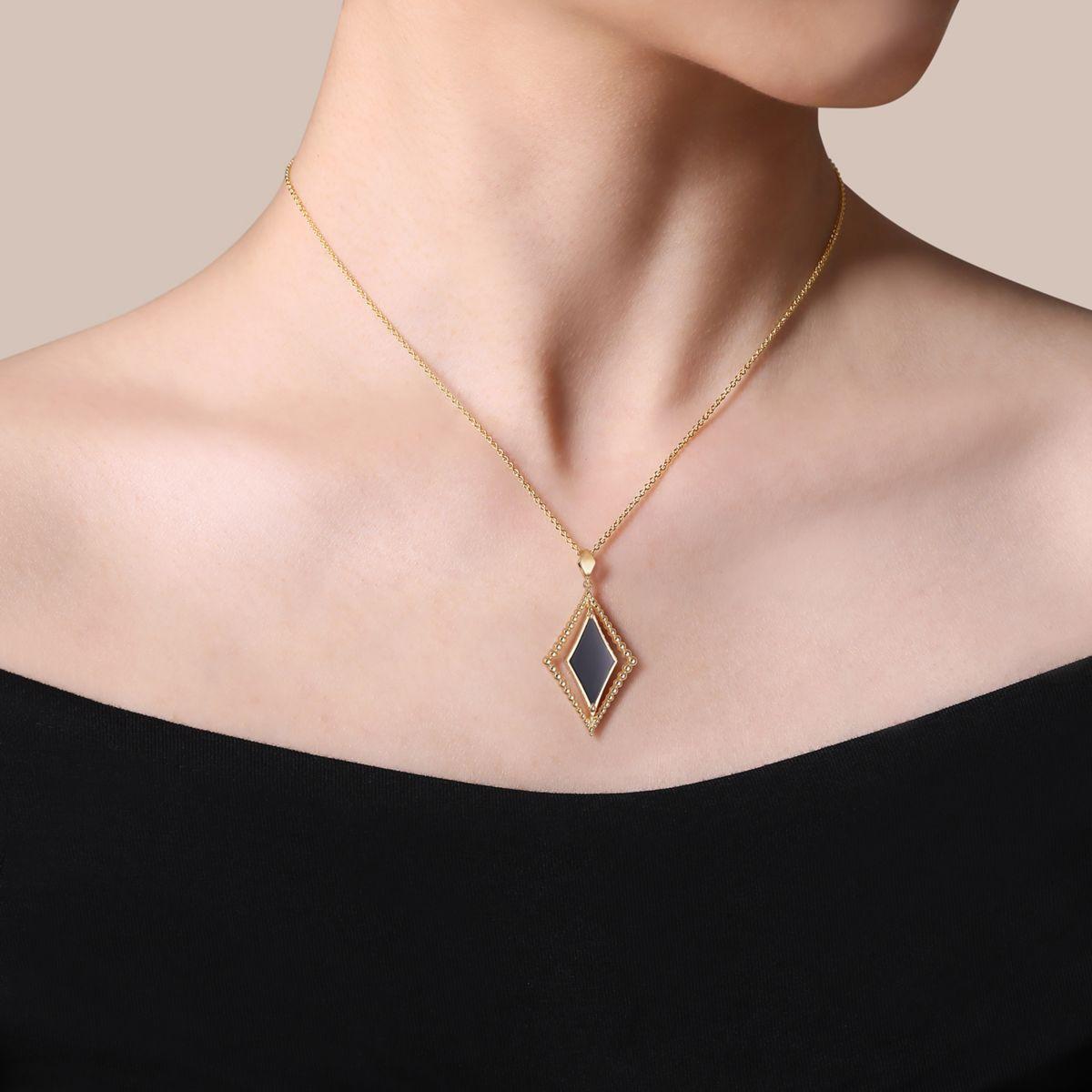 Gabriel & Co. 14 Karat Yellow Gold Bujukan Onyx Rhombus Pendant Necklace