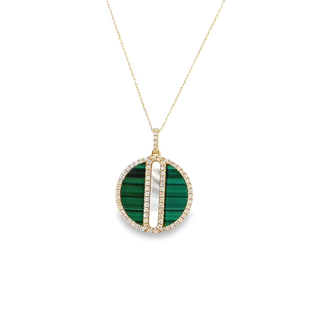 14 Karat Gold Malachite, Mother of Pearl and Diamond Necklace