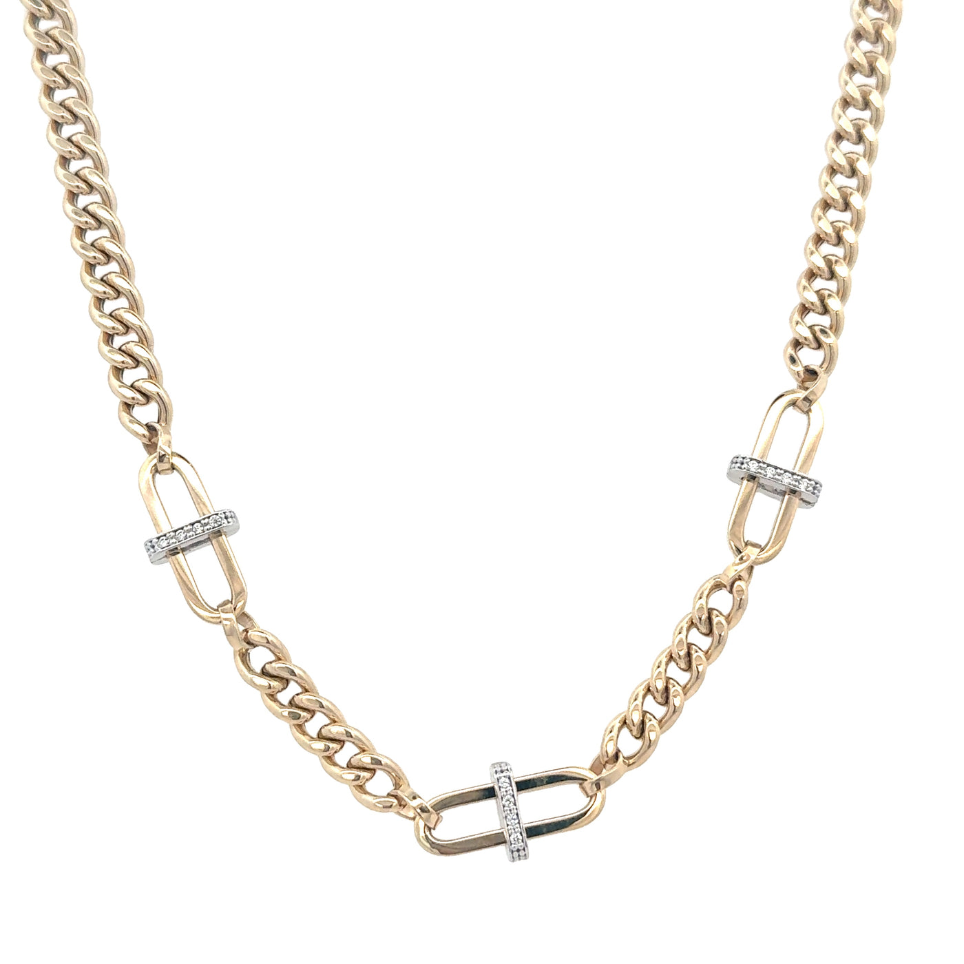 14 Karat Yellow Gold Cubic Zirconia Curb Necklace