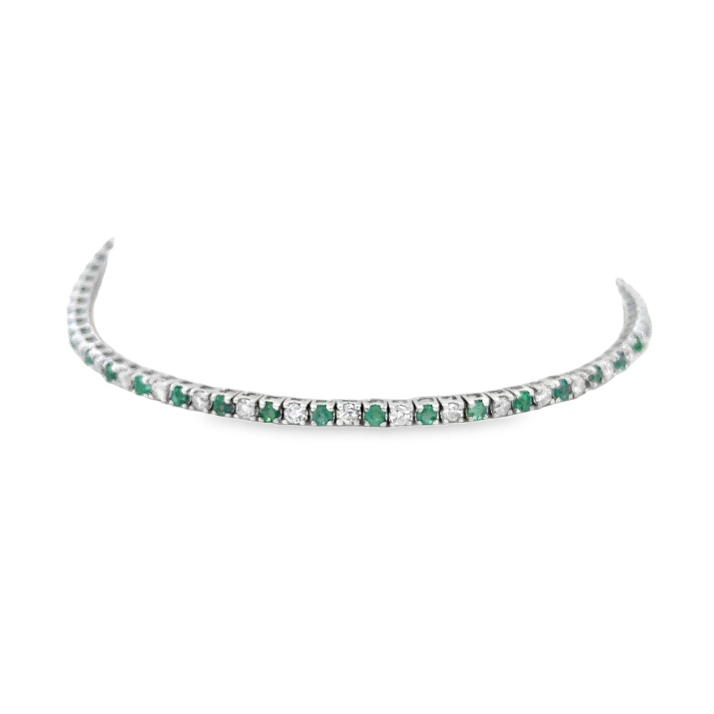 10 Karat White Gold Emerald and Diamond Bracelet