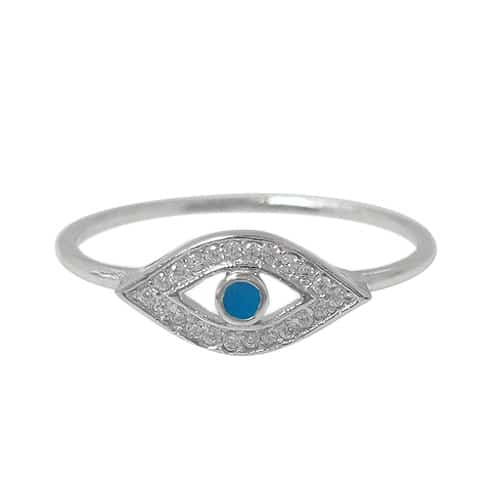 Sterling Silver Cubic Zirconia Evil Eye Ring