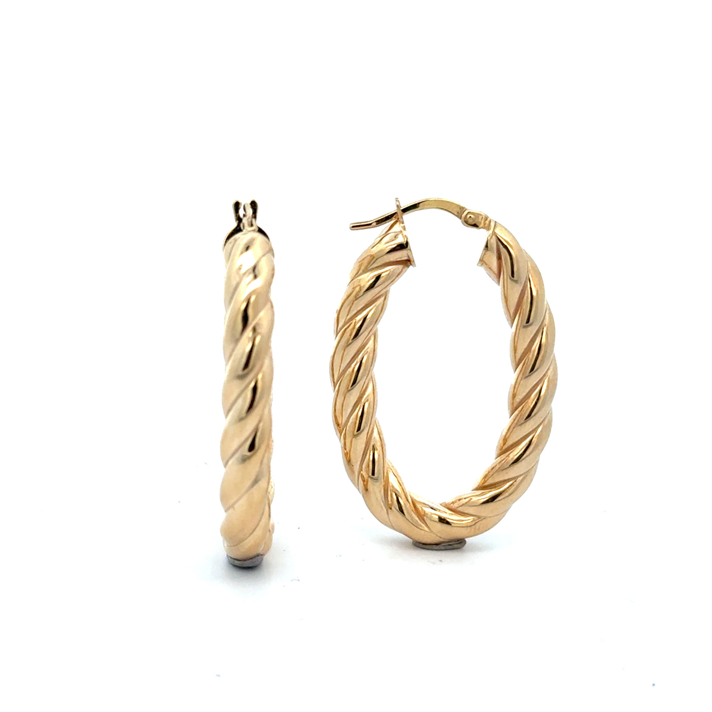 10 Karat Yellow Gold Oval Twist Hoop Earring