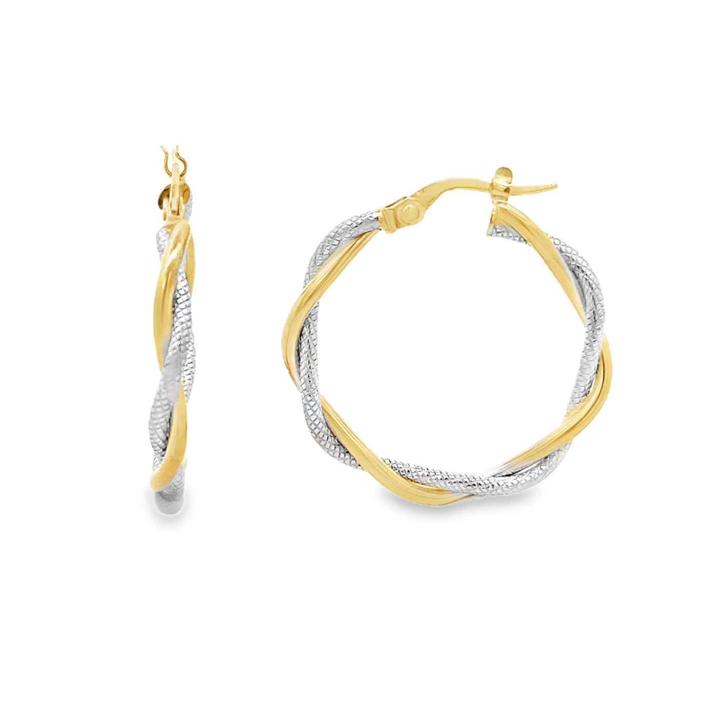 10 Karat Gold Two-Tone Twist Hoop Earrings