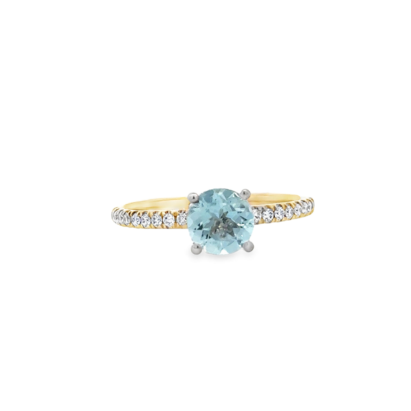 14 Karat Yellow Gold Aquamarine and Diamond Ring