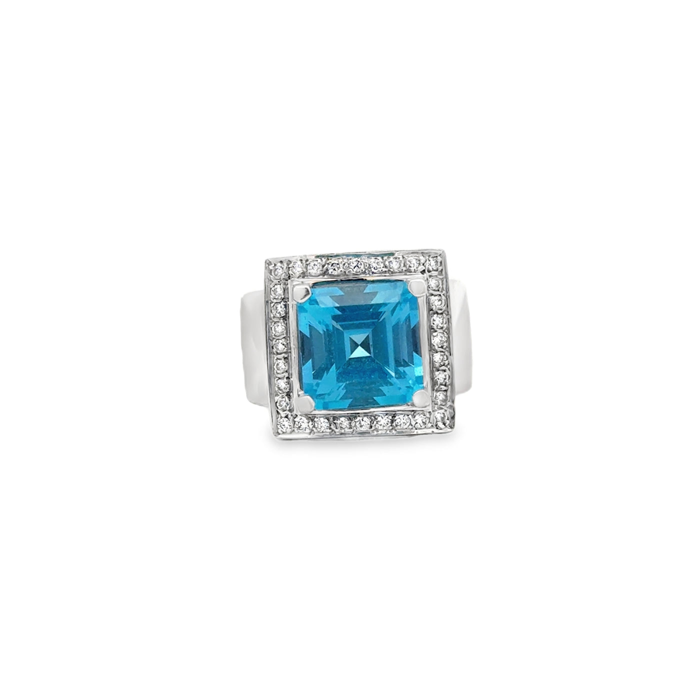 14 Karat White Gold Blue Topaz and Diamond Ring