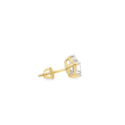 14 Karat Yellow Gold Laboratory Diamond 2.02ctw Princess Cut Earrings